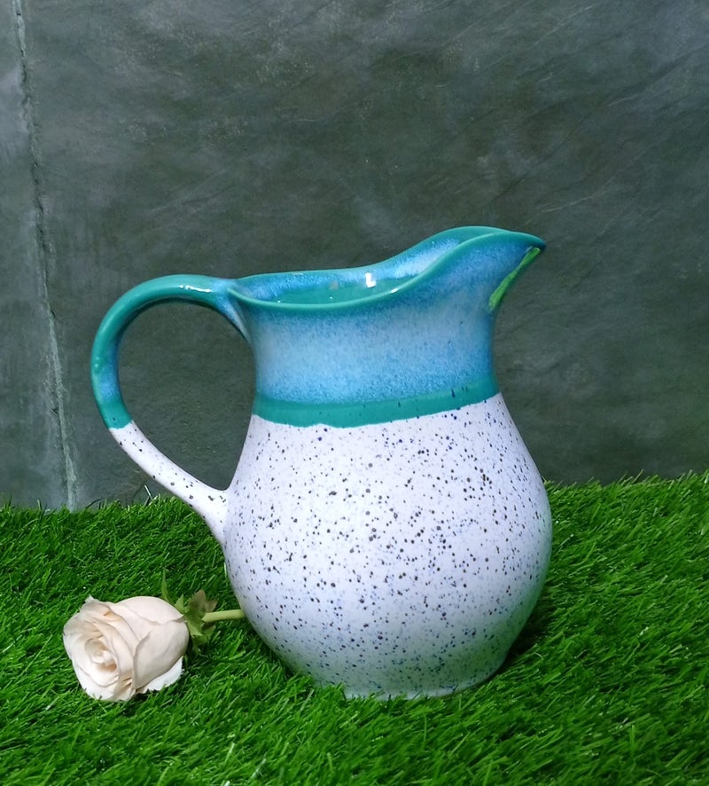 Caffeine Ceramic Handmade Stoneware White & Blue Studio Water jug (Set of 1, 1800 ml Dishwasher & Microwave Safe) - Image 1