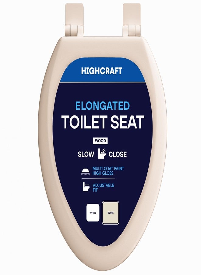 HIGHCRAFT Premium Elongated Toilet Seat with Slow-Close Design & Adjustable Hinges - Molded Wood Toilet Seat - Fits Standard Elongated Toilets - Oval Seat in Bone/Beige - Image 1