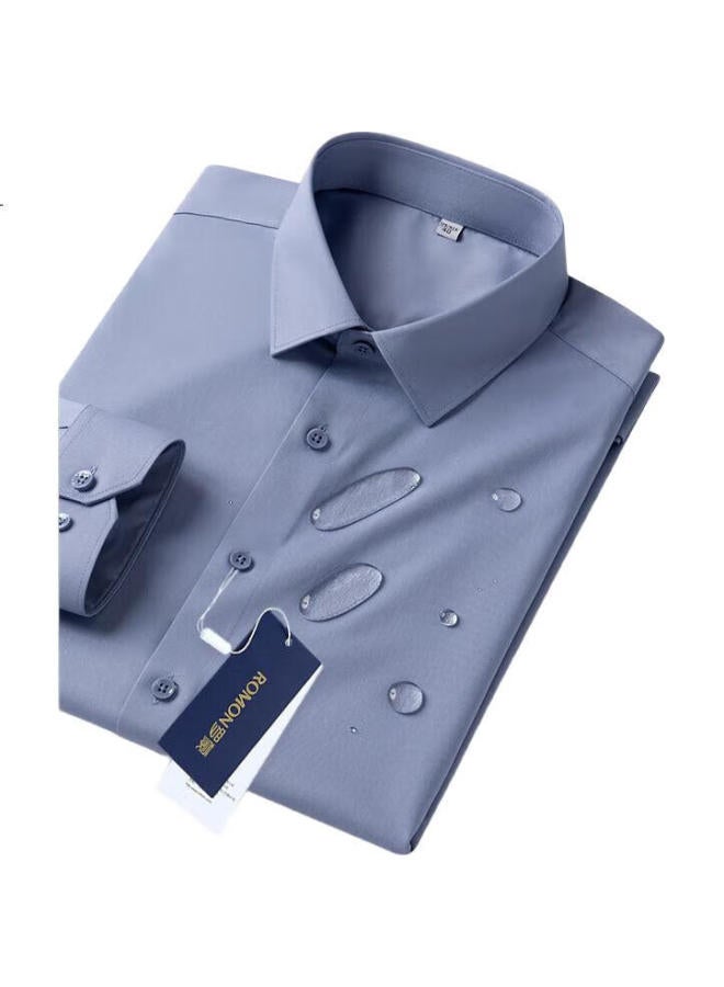 ROMON Waterproof, Oil-Proof, And Stain-Resistant All-Season Long-Sleeve Dress Shirt For Men, Formal Business Versatile Triple-Protection Shirt, Gray, Size 42 - Image 3