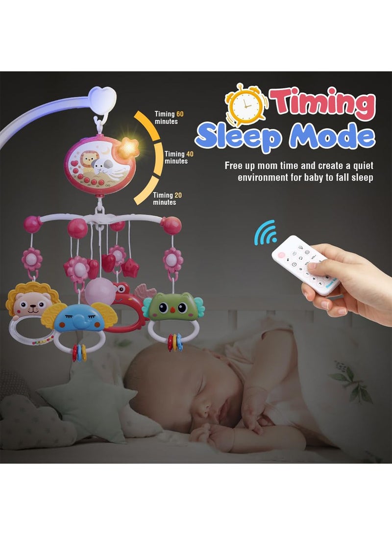 Mini  Baby Crib Mobile with Music and Lights,360°Rotation Remote Control Musical Mobile for Crib with 400 Lullabies,Projection Night Light and Chewable Rattle Toy,Crib Mobile for Girls and Boys - Image 5