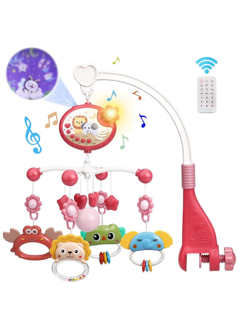 Arabest Mini  Baby Crib Mobile with Music and Lights,360°Rotation Remote Control Musical Mobile for Crib with 400 Lullabies,Projection Night Light and Chewable Rattle Toy,Crib Mobile for Girls and Boys  - Image 1