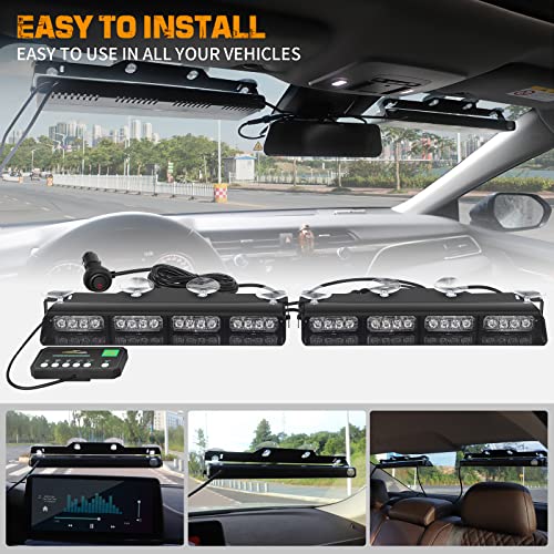 XRIDONSEN Amber Blue Emergency Dash Strobe Lights Safety Flashing Warning Hazard Interior Front/Rear Windshield Deck Split Light Bar w/Digital Display Controller for Construction Vehicles Trucks - Image 4