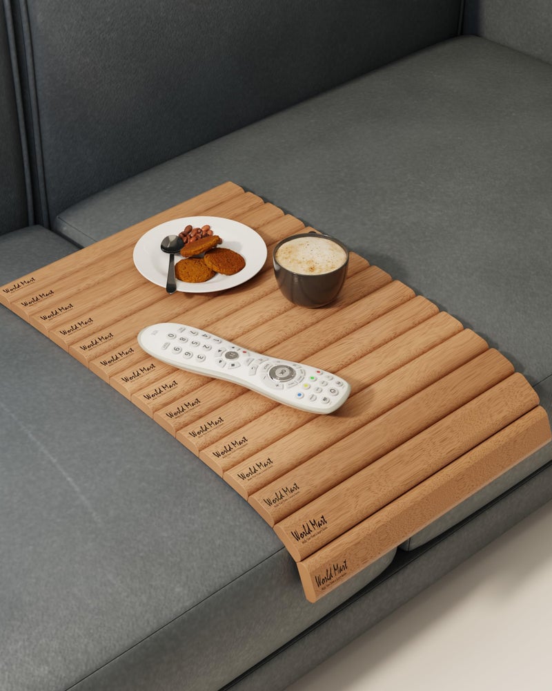 World Mart® Sofa Armrest Coaster | Flexible & Foldable Wooden Couch Tray | Premium Coaster Tray for Sofa, Recliner, Dining Table | Food, Snack, Drink Holder | 45x30x1.3 cm | Handcrafted in India - Image 3