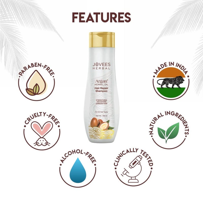 Jovees Herbal Argan Kernal Oil Hair Repair Shampoo For All Hair Types Strengthen and Repairs Hair Paraben Alcohol Free 300ml - Image 4