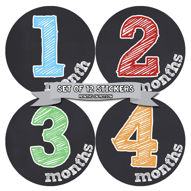 Months In Motion Gender Neutral Baby Month Stickers  Monthly Milestone Sticker for Boy or Girl  Infant Photo Prop for First Year  Shower Gift  Newborn Keepsakes  Unisex