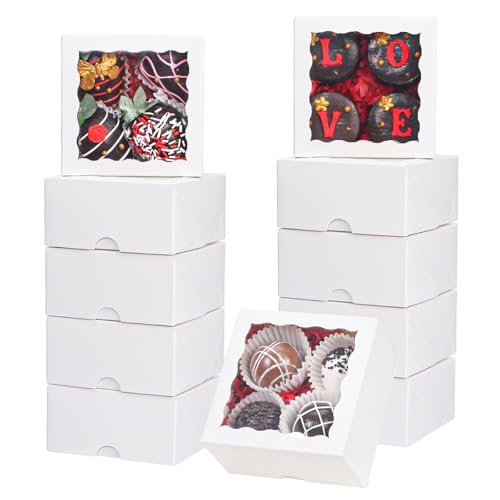 TEMLQPACK 40pcs 4x4x2 Inch Pastry Bakery Boxes with Window TruffleCookies - Image 1