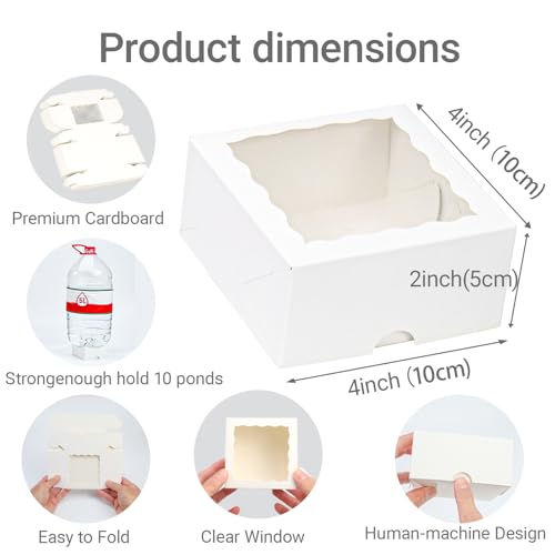 TEMLQPACK 40pcs 4x4x2 Inch Pastry Bakery Boxes with Window TruffleCookies - Image 3