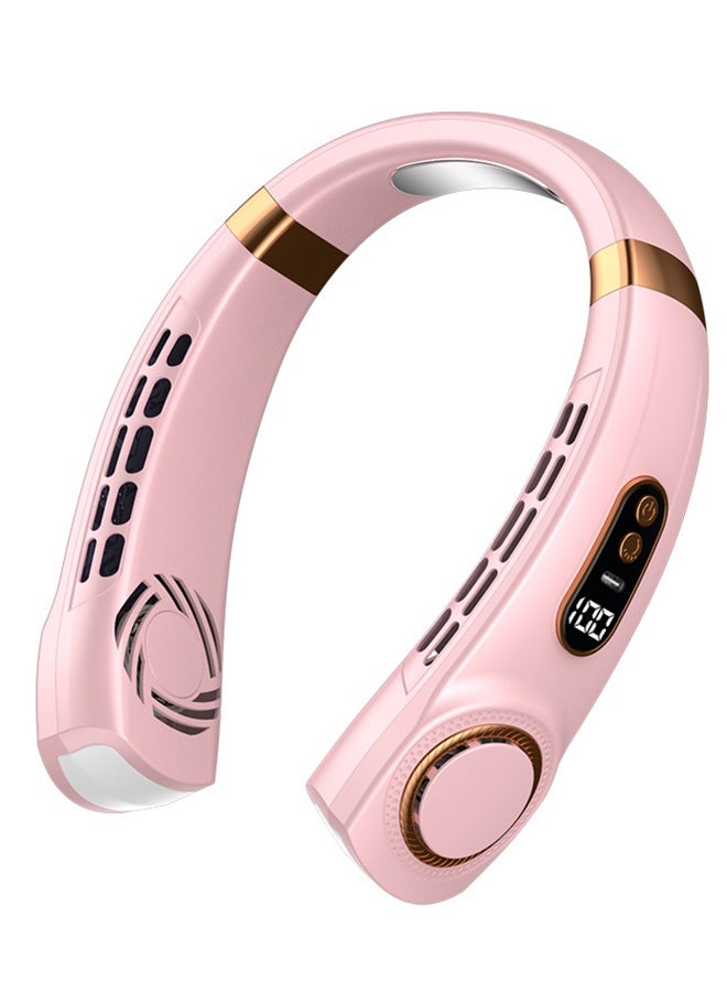 general LED light Neck Fan Air Conditioner with Cooling Plates, 5 Speeds Blow Cold Air Adjustable, Portable 4000 mAh Battery USB Rechargeable Personal Fan for Women, Camping Travel, Outdoor, Pink - Image 1