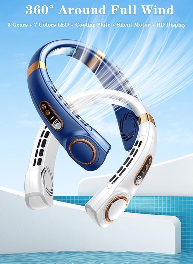 general LED light Neck Fan Air Conditioner with Cooling Plates, 5 Speeds Blow Cold Air Adjustable, Portable 4000 mAh Battery USB Rechargeable Personal Fan for Women, Camping Travel, Outdoor, Pink - Image 4