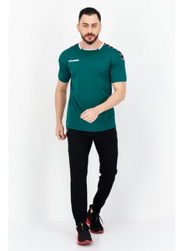 Hummel تي شيرت رياضي رجالي بشعار العلامة التجارية، باللون الأخضر  - Image 3