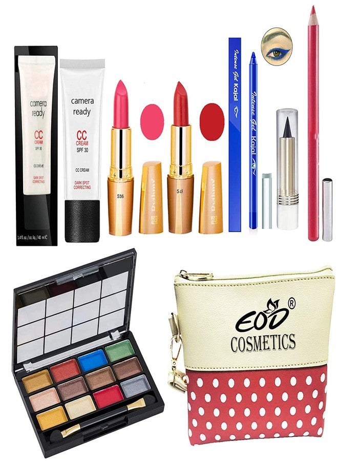 EOD Makeup Kit for Women, Ladies Cosmetics Combo Set With Eyeshadow,Lipstick,Fairness Cream, Blue Kajal -Set of 8 Pcs, C-274 - Image 1