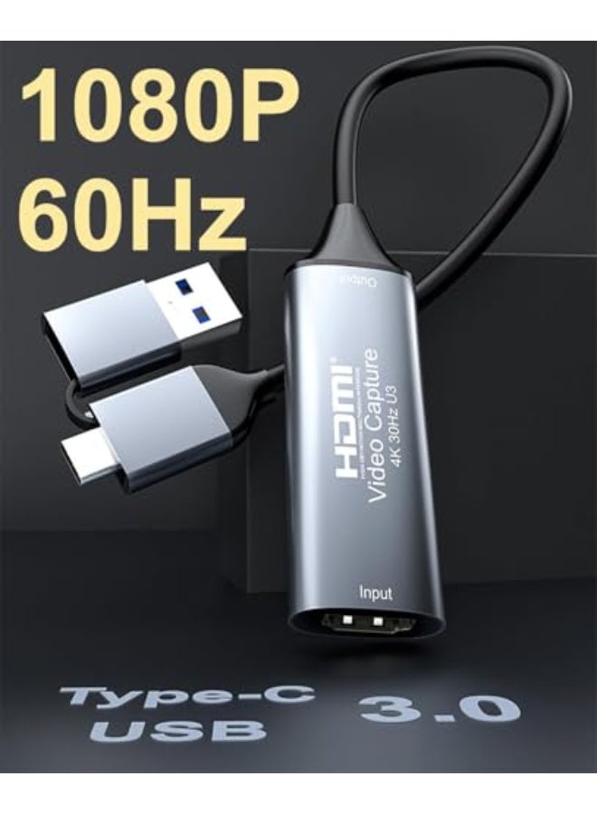 Luckam بطاقة التقاط الفيديو، محول 4K HDMI إلى USB 3.0/Type-C، جهاز التقاط Cam Link بدقة 1080P 60FPS للبث المباشر، الألعاب، مؤتمرات الفيديو، التعليم عبر الإنترنت، البث المباشر - Image 2