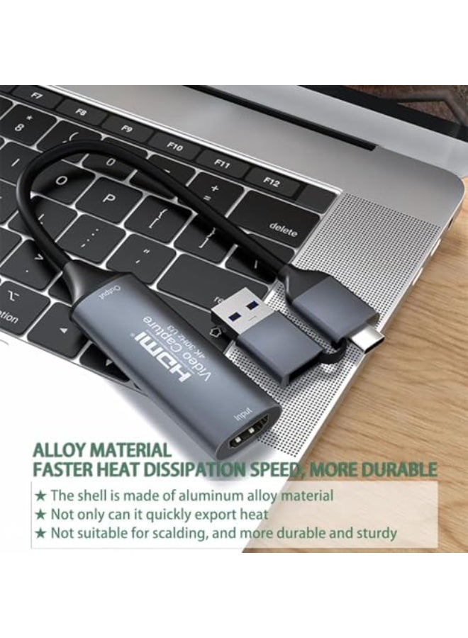 Luckam بطاقة التقاط الفيديو، محول 4K HDMI إلى USB 3.0/Type-C، جهاز التقاط Cam Link بدقة 1080P 60FPS للبث المباشر، الألعاب، مؤتمرات الفيديو، التعليم عبر الإنترنت، البث المباشر - Image 5