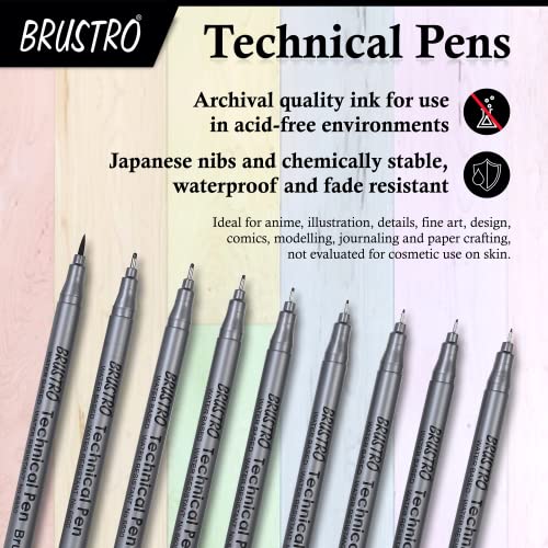 BRUSTRO Set of 9 Technical Pens with Bristol Ultra Smooth A4 Size (20 +4 Sheets) - Image 2