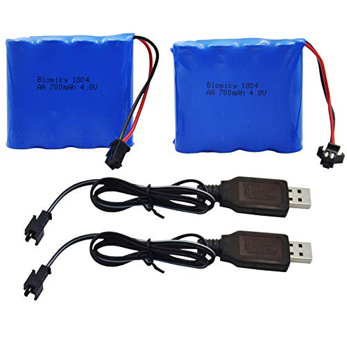 Blomiky 2 Pack 4.8V 700mAH Ni-Cd Battery Pack and 2 USB Cable Suitable for SY-E511 RC Excavator C181 C182 C185 1/18 Scale RC Truck / C181 Battery & USB 2 - Image 1