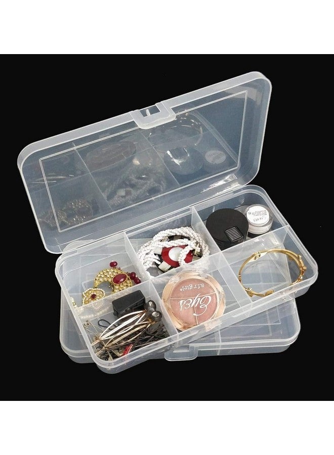 CSM ® Jewellery Case Organiser Rectangular Plastic Storage Box with dividers 6 Grids - Pack of 2 Boxes (Transparent) - Image 1