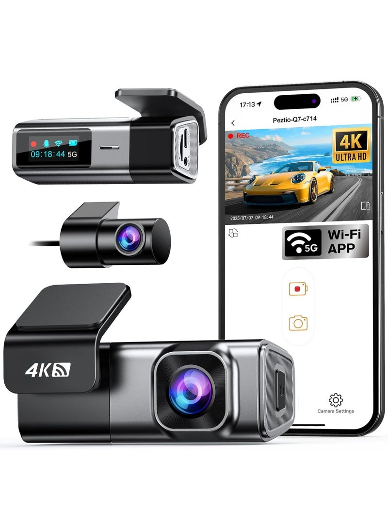 navycrest Dash Cam Car Front Rear 4K + 1080P, 5GHz WiFi Dash Cam with 32GB SD Card - Image 1