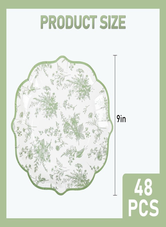 Elyxio 48 Pcs Sage Green Floral Scalloped Disposable Party Paper Plates 9" - Image 2