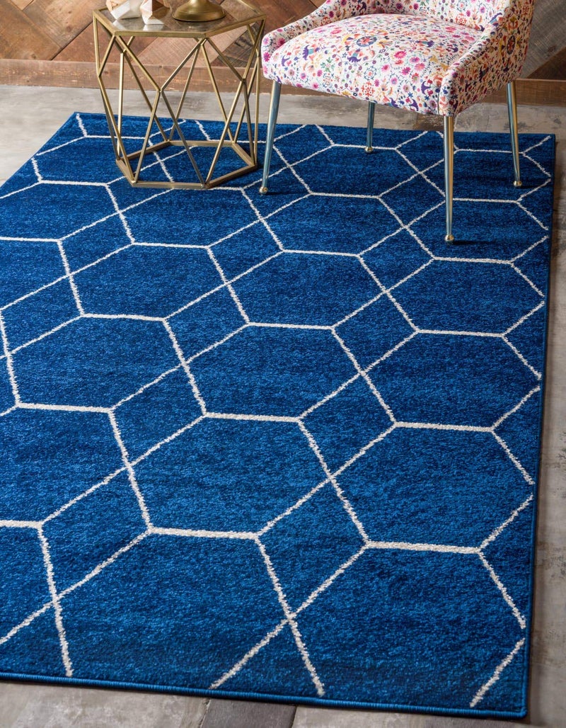 Unique Loom Trellis Frieze Collection Area Rug  Geometric 8 x 10 Navy Blue Ivory