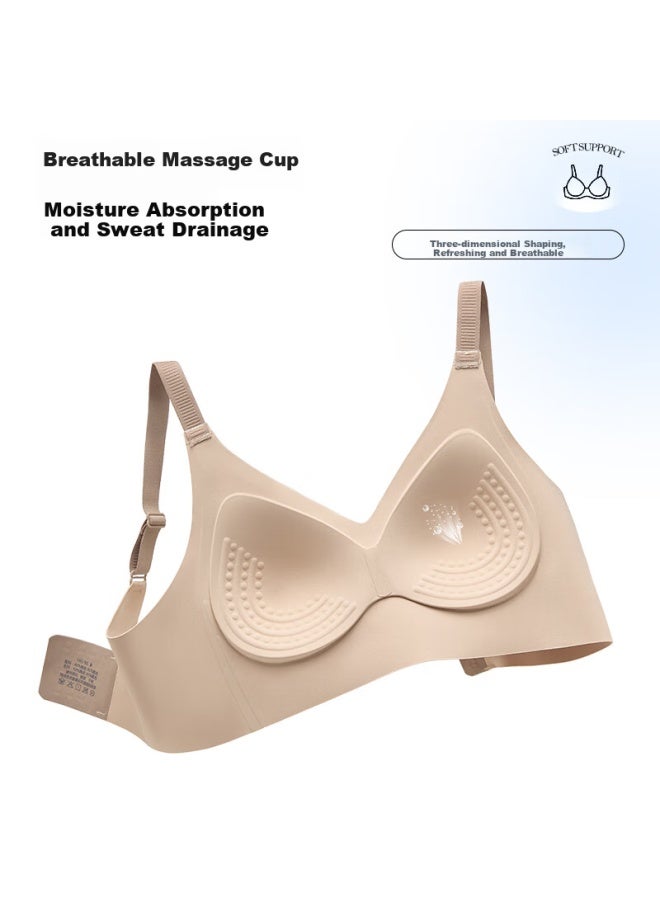 Finseech Invisible Soft Support Fixed Inner Cup Massage Granule Side-gathering Bra, Pink, M - Image 5