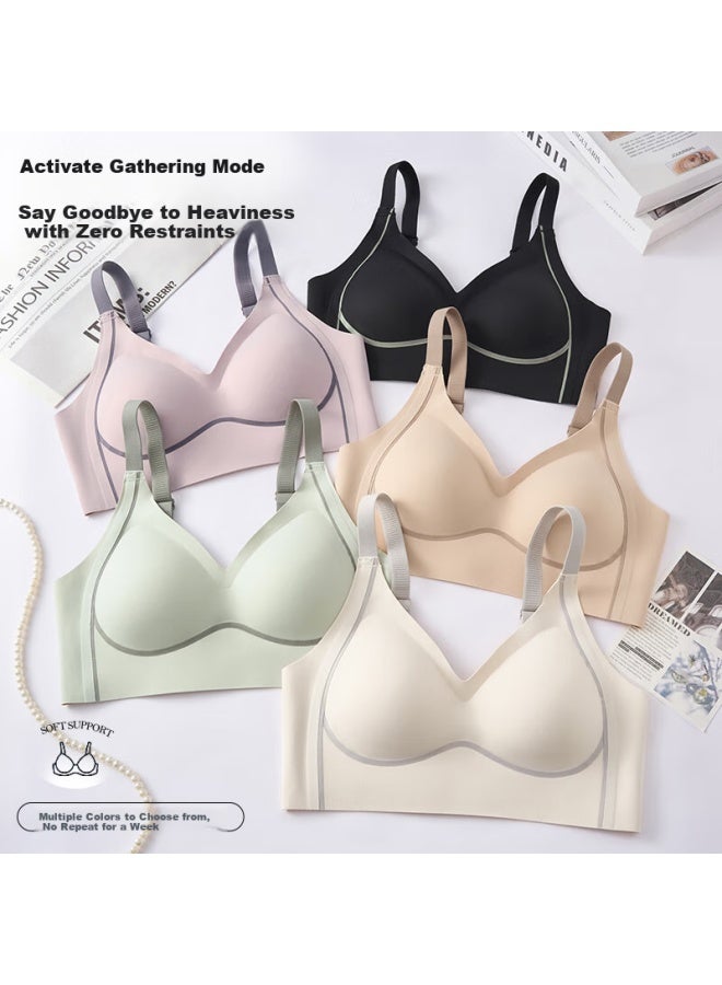 Finseech Invisible Soft Support Fixed Inner Cup Massage Granule Side-gathering Bra, Pink, M - Image 3