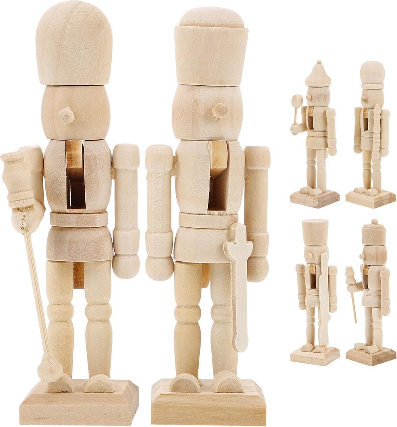 6pcs 12cm Wooden Nutcracker Puppet DIY Set White Unpainted Nutcracker Soldier Dolls Christmas Tree Ornament Holiday Home Decor Random Style - Image 1