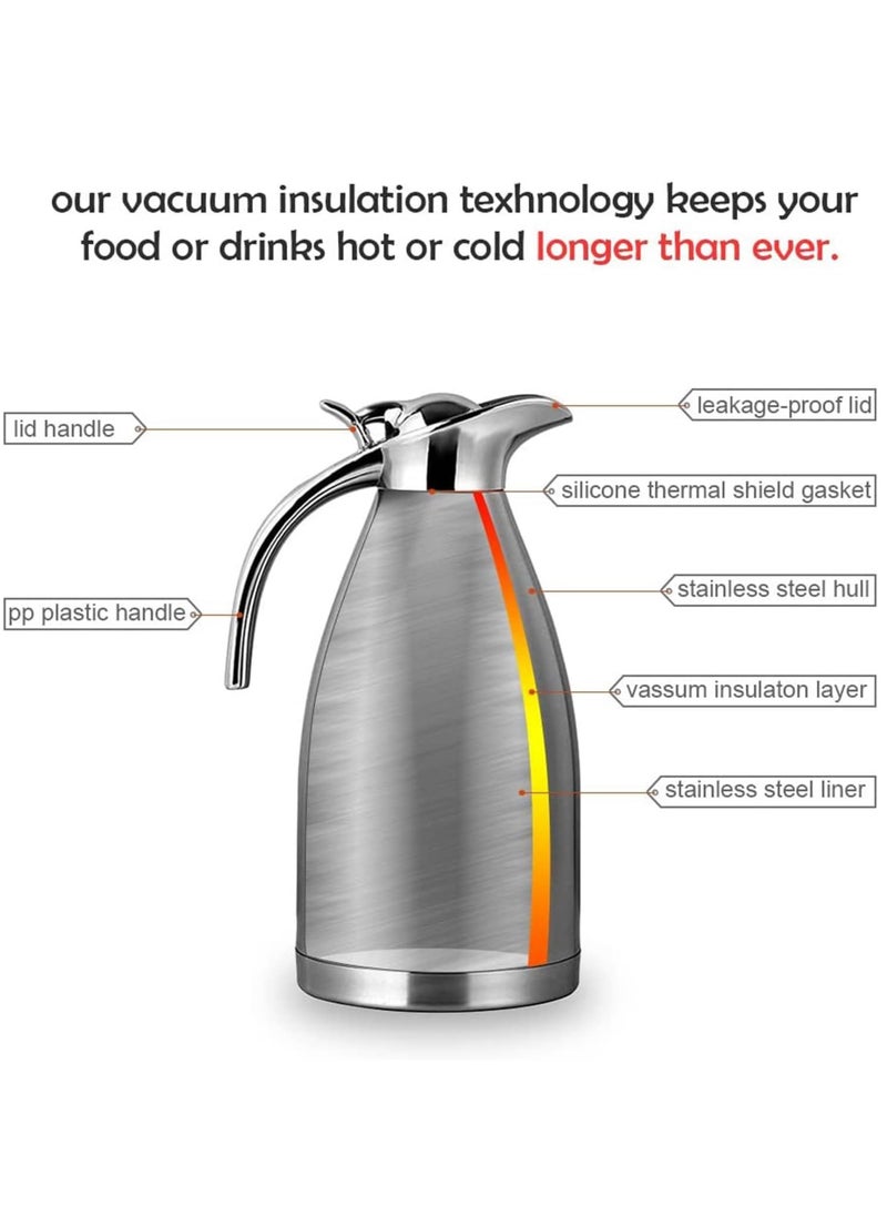 Generic - Stainless Steel Thermal Carafe Double Walled Vacuum Insualted Coffee Tea Pot With Lid,Insualted Pitcher Jug,Vacuum Flask Hot Water Bottle,12 Hour Cold & Heat Retention 2 Liter (Red) - Image 1