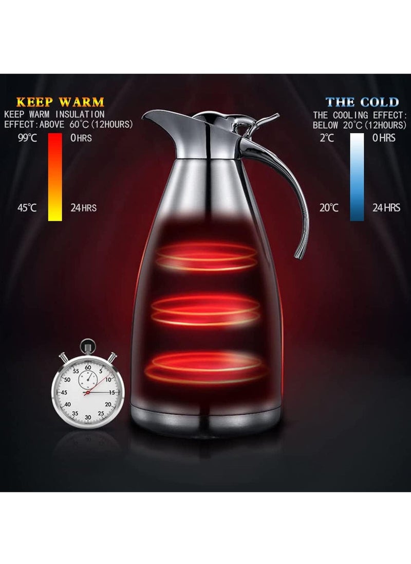 Generic - Stainless Steel Thermal Carafe Double Walled Vacuum Insualted Coffee Tea Pot With Lid,Insualted Pitcher Jug,Vacuum Flask Hot Water Bottle,12 Hour Cold & Heat Retention 2 Liter (Red) - Image 1