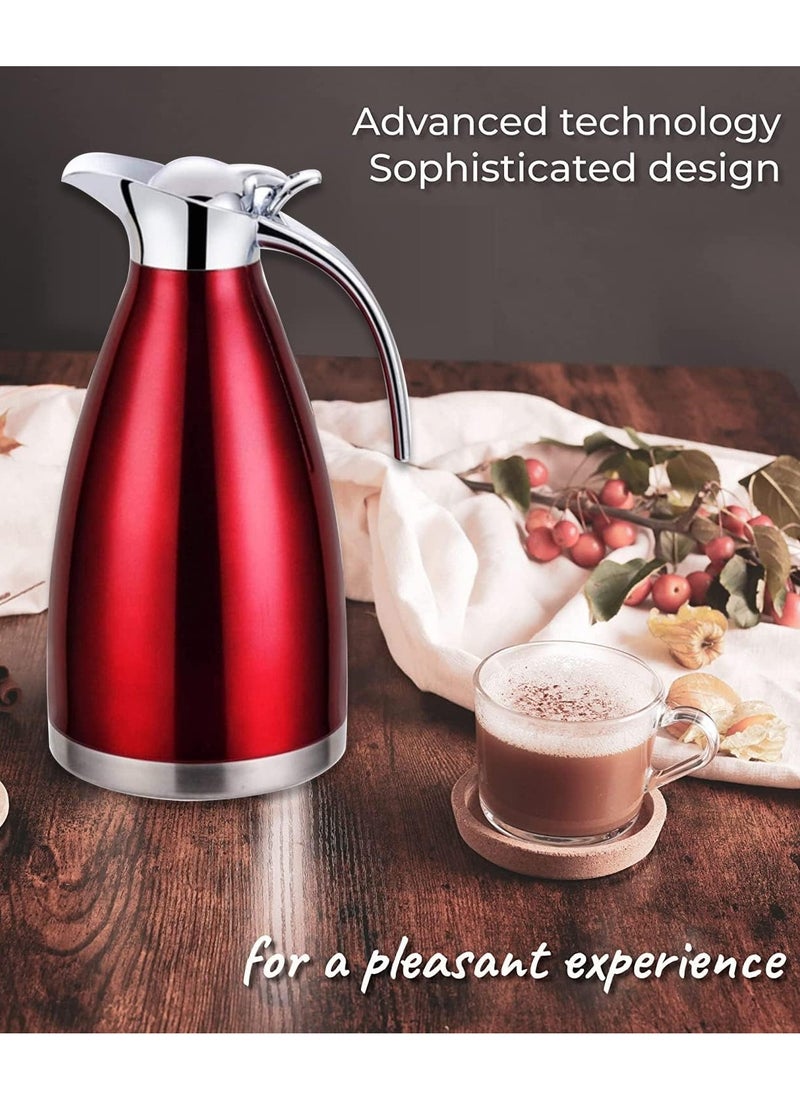 Generic - Stainless Steel Thermal Carafe Double Walled Vacuum Insualted Coffee Tea Pot With Lid,Insualted Pitcher Jug,Vacuum Flask Hot Water Bottle,12 Hour Cold & Heat Retention 2 Liter (Red) - Image 1