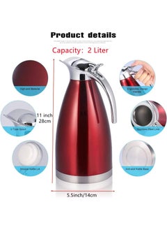 Generic Stainless Steel Thermal Carafe Double Walled Vacuum Insualted Coffee Tea Pot With Lid,Insualted Pitcher Jug,Vacuum Flask Hot Water Bottle,12 Hour Cold & Heat Retention 2 Liter (Red)  - Image 3