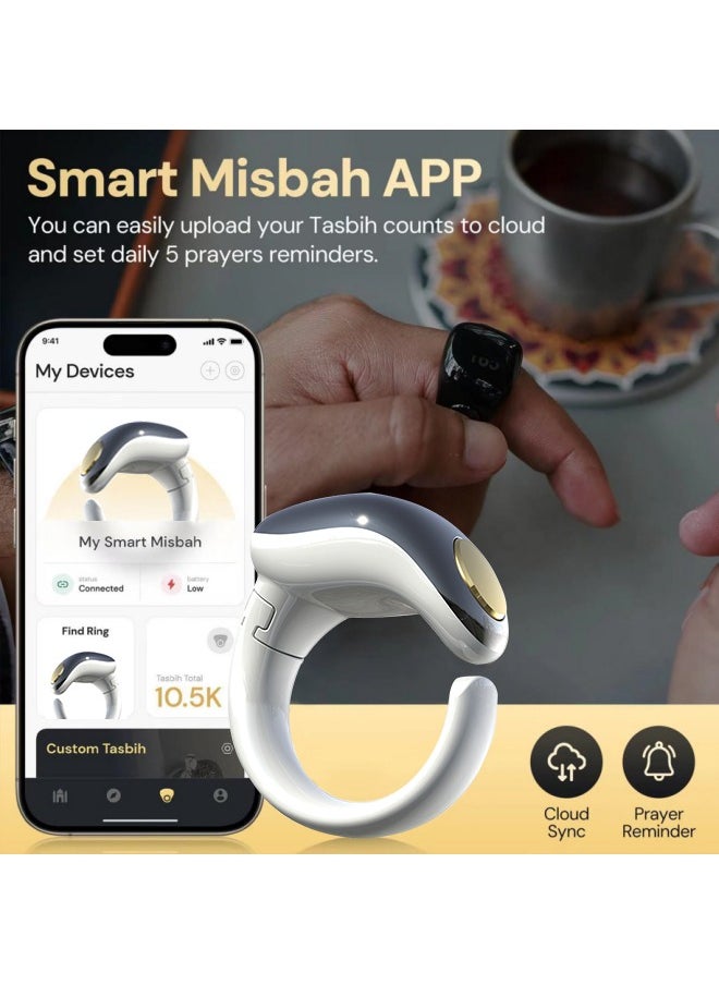 شفاء الحياة خاتم تسبيح للذكر الذكي، عداد ذكر ذكي، عداد أصابع قابل للتعديل، 5 مقاسات (16/18/20/20/22/24 ملم)، خاتم تذكير رقمي مدعوم بالتطبيق، خاتم ذكر مضاد للماء مكون من 4 أرقام لعداد أصابع المسلمين (أسود + أبيض).  - Image 4