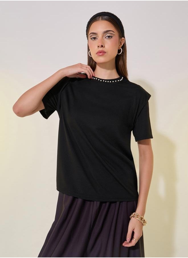 Take Two Faux Pearl Embellished Round-Neck T-Shirt  - Image 2