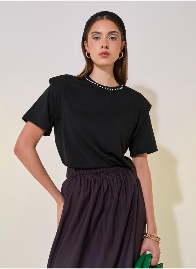 Take Two Faux Pearl Embellished Round-Neck T-Shirt  - Image 1