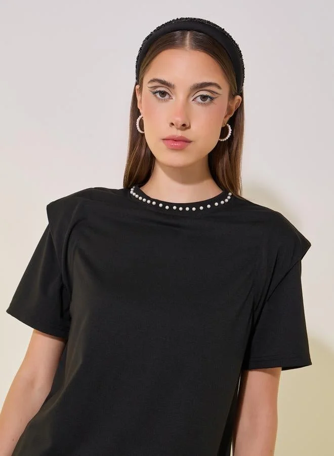 Take Two Faux Pearl Embellished Round-Neck T-Shirt