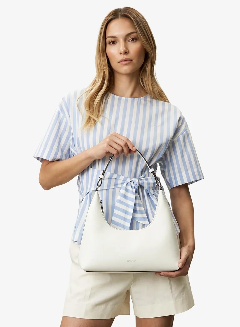 Calvin Klein White Alyssum Convertible Foil Logo Shoulder Bag for Women | Best Price UAE