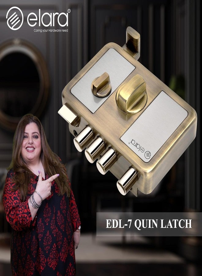 إلارا قفل باب Elara Quinlatch1CK للباب الرئيسي، مناسب للأبواب ذات الفتحة اليمنى واليسرى، قفل باب خشبي يفتح من الداخل مع 4 مفاتيح نحاسية قابلة للعكس (EDL-7 عتيق، أقفال الأبواب الرئيسية، مفتاح فائق) - Image 2