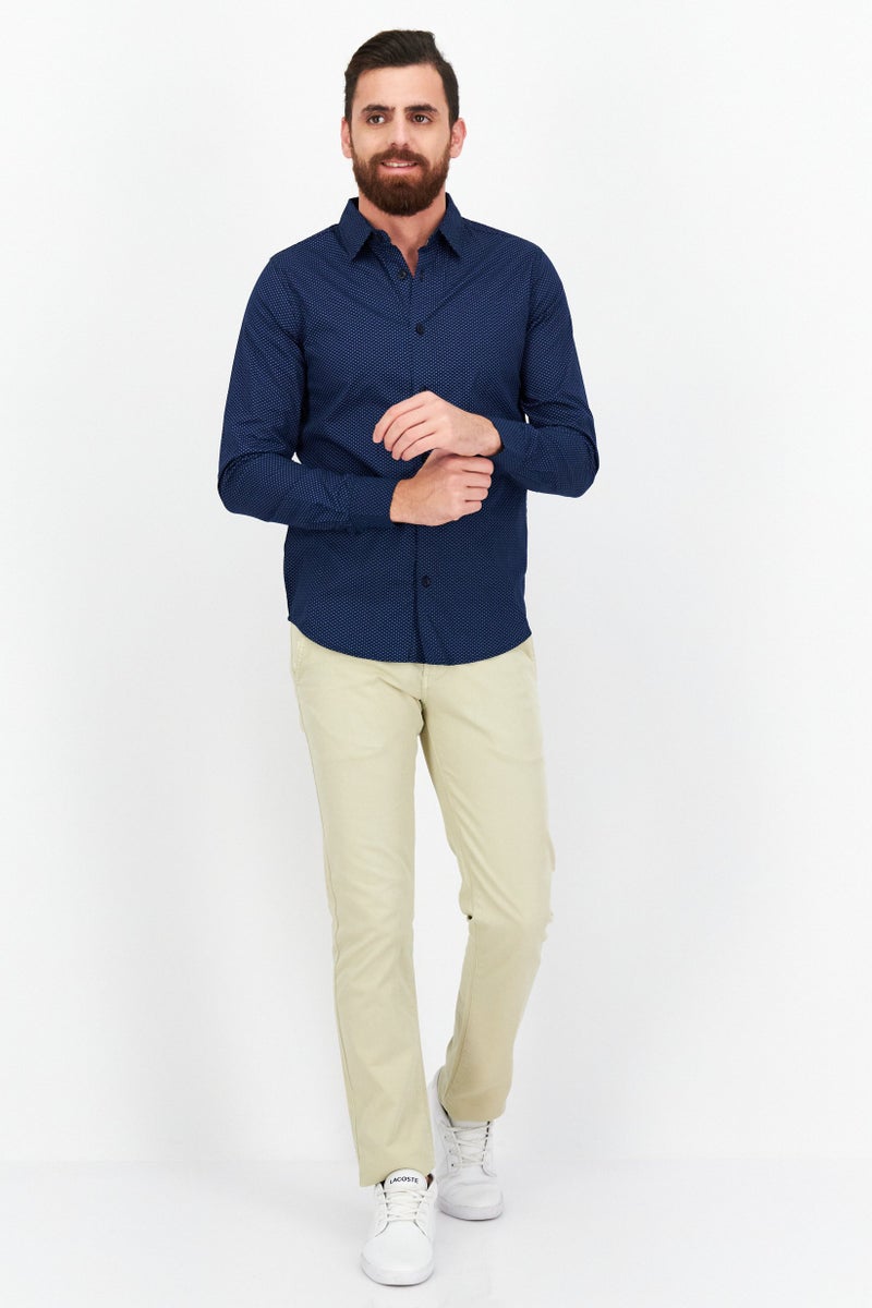 Modern Culture Men Regular Fit Allover Pattern Long Sleeves Casual Shirt, Navy Blue  - Image 4
