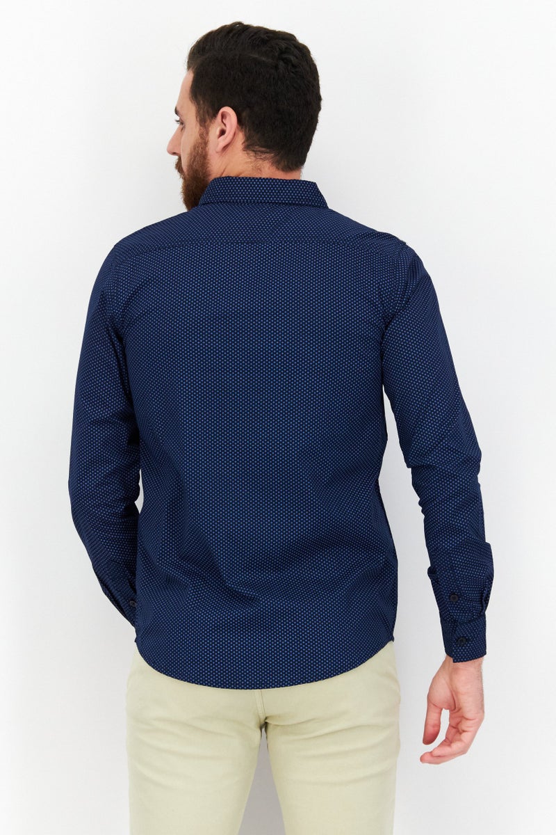 Modern Culture Men Regular Fit Allover Pattern Long Sleeves Casual Shirt, Navy Blue  - Image 3