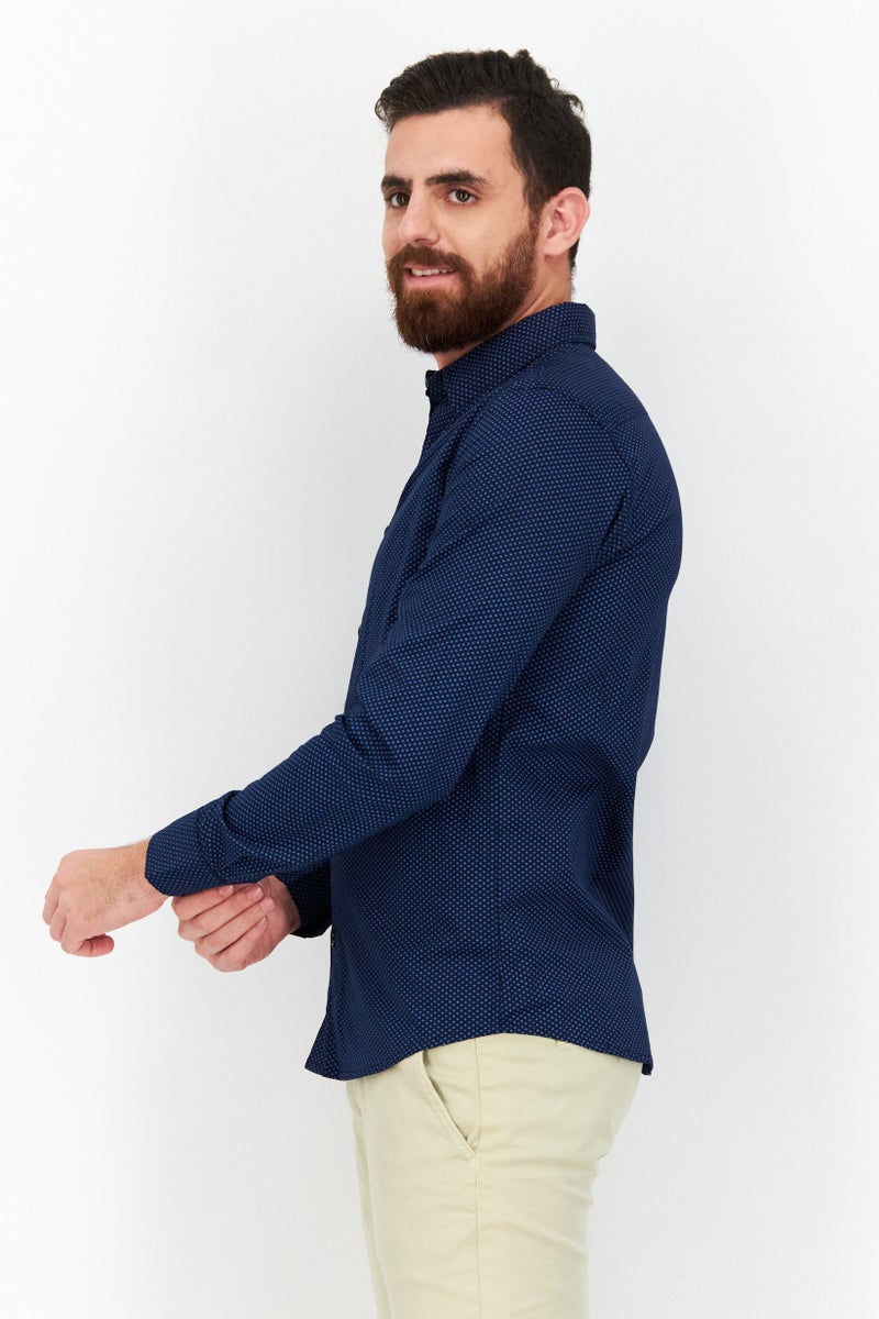 Modern Culture Men Regular Fit Allover Pattern Long Sleeves Casual Shirt, Navy Blue  - Image 2