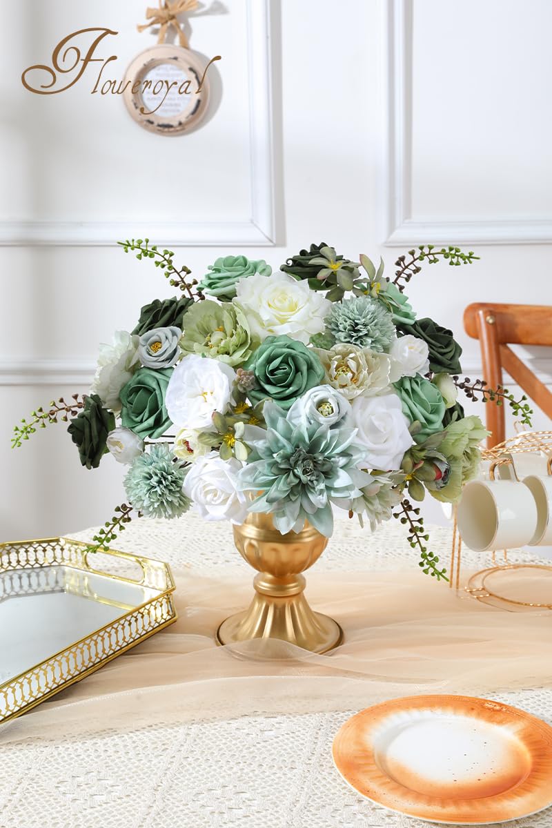 Floweroyal Artificial Flowers Combo Green Flowers Mix Silk Flowers Dahlia Roses with Stems for DIY Wedding Bridal Bouquets  Baby Shower  Floral Arrangement  Table Centerpieces  Home Decorations. - Image 3