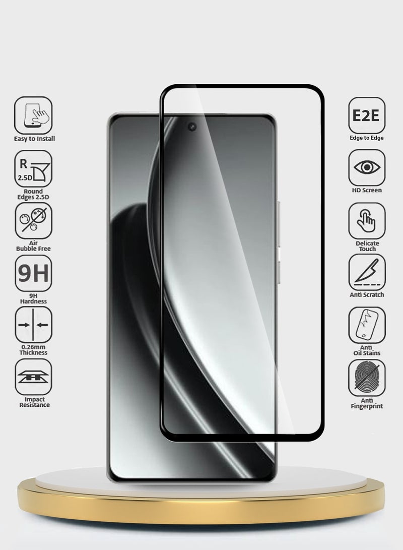 Wtech Realme GT 6 5G 2024 Premium E2E Full Glue Full Cover Tempered Glass Screen Protector (MSGECN) - Clear/Black - Image 2