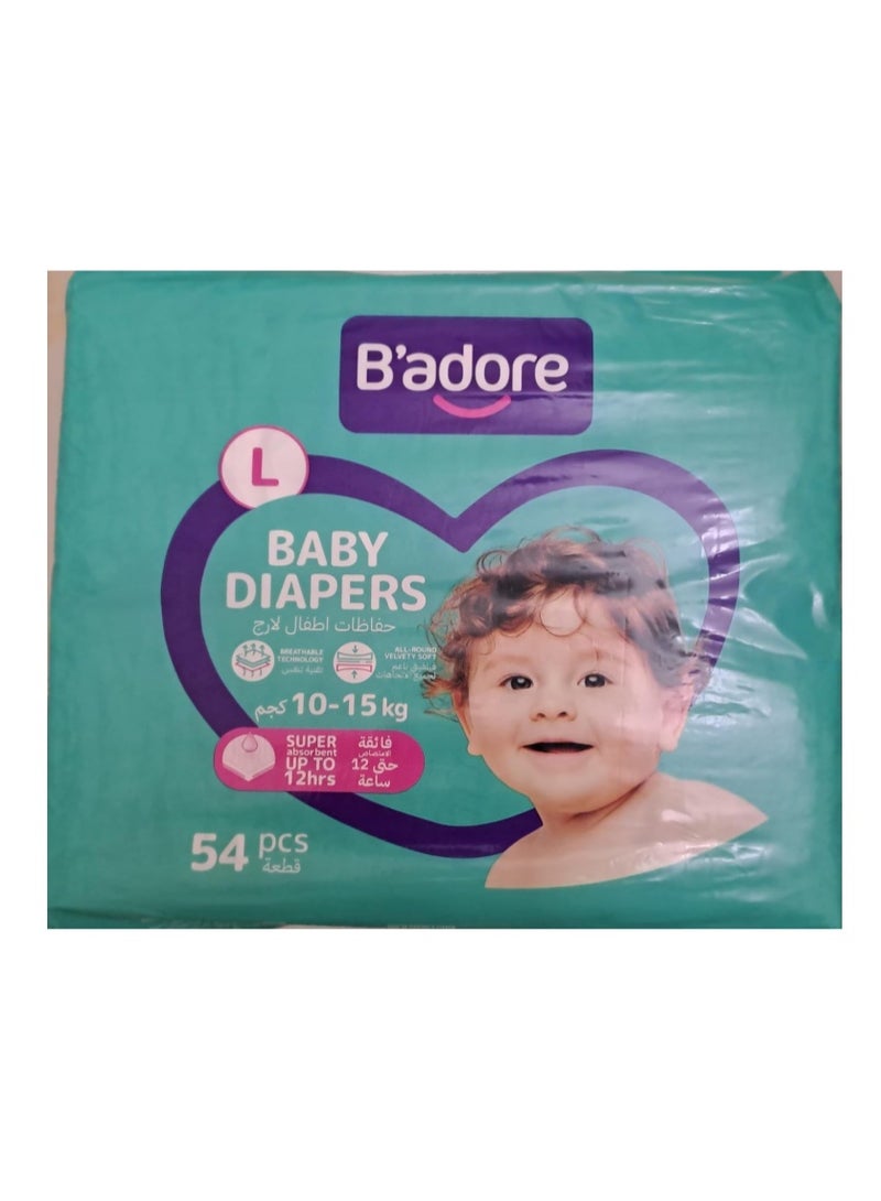 B'adore Baby Diapers Large 10-15kg 54pcs