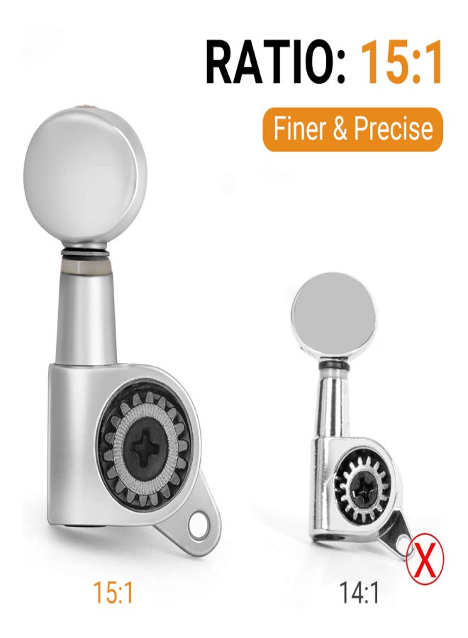 Guitar String Tuning Pegs Tuning Machines Sealed Machine Heads Grover Tuners Tuning Keys Oval Button 6 Left for Electric Guitar or Acoustic Guitar Chrome Silver - Image 5