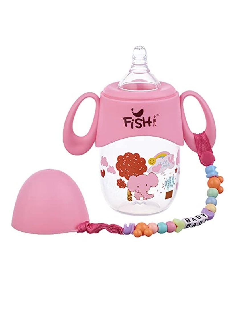فيش زجاجة رضاعة ليتل فيش  مقابض وسلسلة، سعة 210 مل - بينك - Image 1
