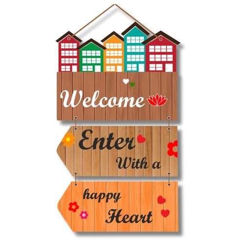 Art Monk Enter With Happy Heart Wall Hanging item for Living Room Bedroom Home Decor Gifts Quotes Decor Item Wall Art For Hall Mdf Wall Decoration - Image 1