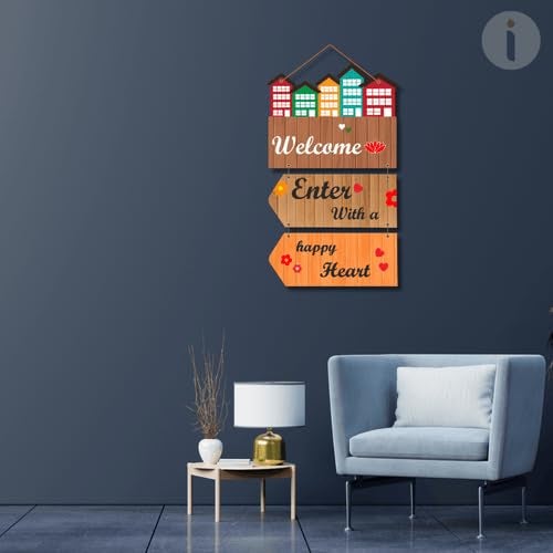 Art Monk Enter With Happy Heart Wall Hanging item for Living Room Bedroom Home Decor Gifts Quotes Decor Item Wall Art For Hall Mdf Wall Decoration - Image 3