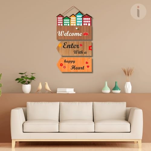 Art Monk Enter With Happy Heart Wall Hanging item for Living Room Bedroom Home Decor Gifts Quotes Decor Item Wall Art For Hall Mdf Wall Decoration - Image 2
