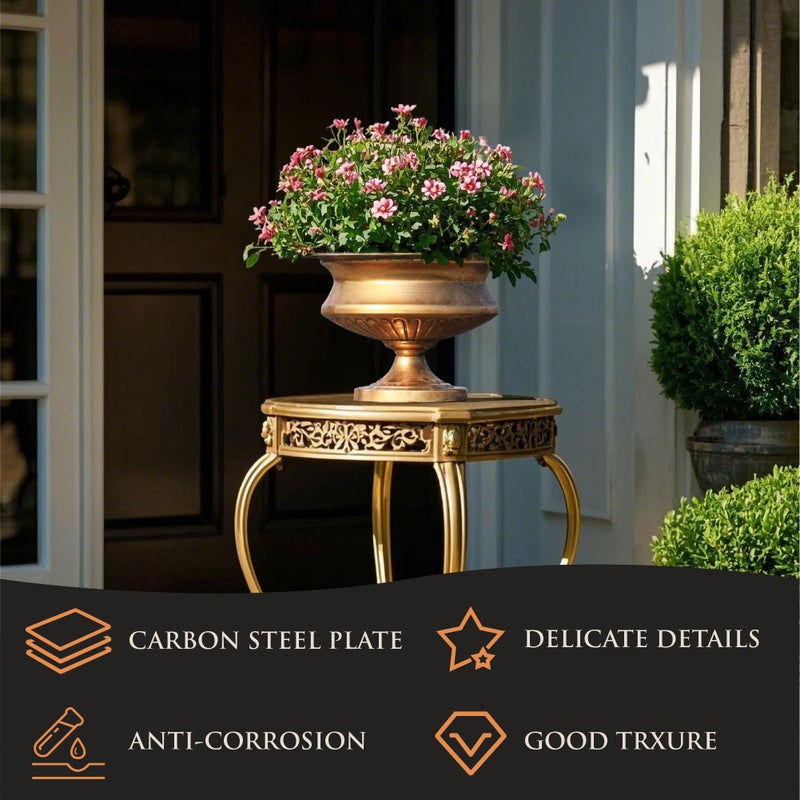 WORTH 8" H. Gold Color Urn Vase for Centerpieces, 11.8" Dia. Classic Metal Trumpet Small Flower Pot for Table, Bowl Vase for Wedding Party Event Home Decor - Image 3