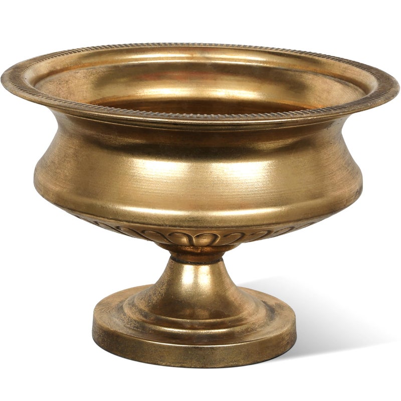 WORTH 8" H. Gold Color Urn Vase for Centerpieces, 11.8" Dia. Classic Metal Trumpet Small Flower Pot for Table, Bowl Vase for Wedding Party Event Home Decor - Image 1