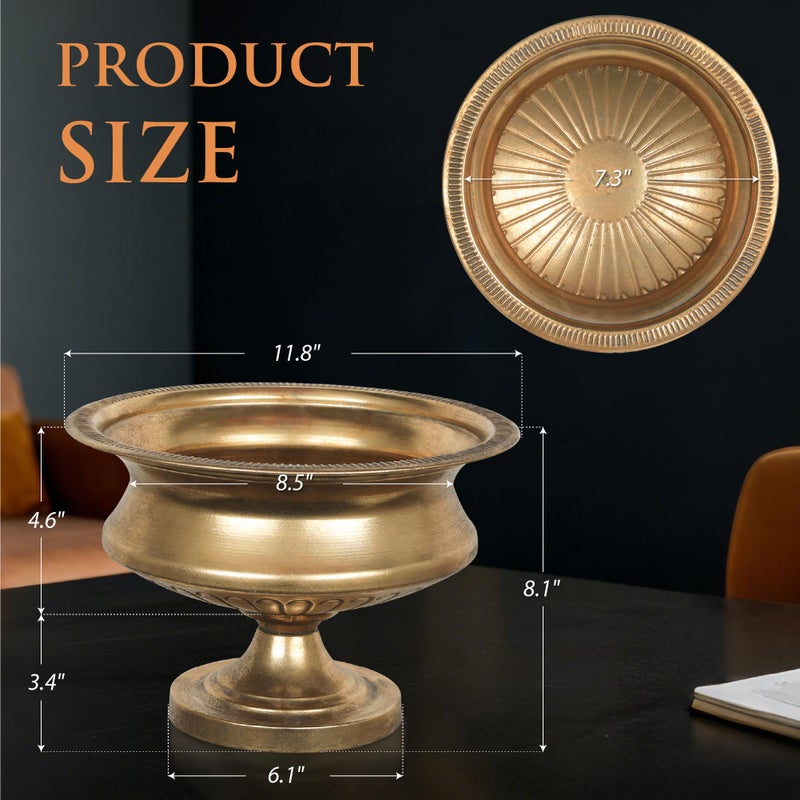 WORTH 8" H. Gold Color Urn Vase for Centerpieces, 11.8" Dia. Classic Metal Trumpet Small Flower Pot for Table, Bowl Vase for Wedding Party Event Home Decor - Image 4